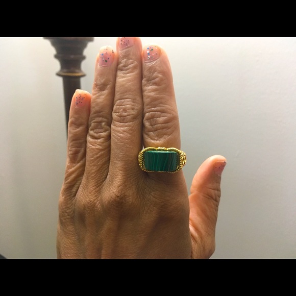 African Malachite & Natural White Zircon Ring in ION Plated 18K Yellow Gold Sz 7 - Picture 5 of 16